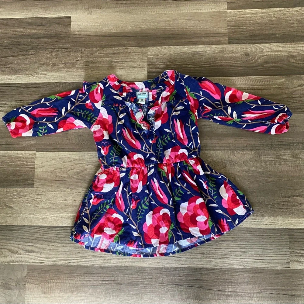 Kids Old Navy Blue and Red Floral Dress size 2 T